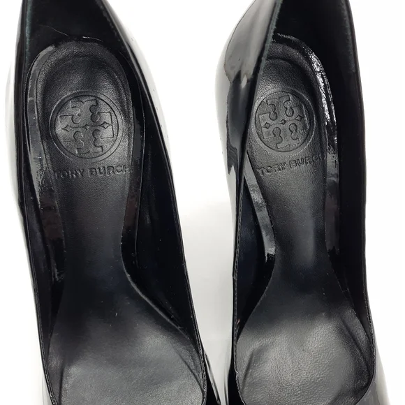 TORY BURCH Patent Leather Colin Pumps Glitter Heel Witchy Office Evening Black 7 - Picture 8 of 14